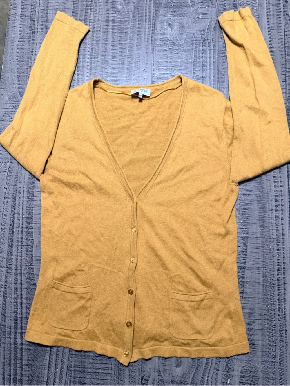 Lightweight Vintage Mustard V-Neck Button Up Cardigan with Pockets